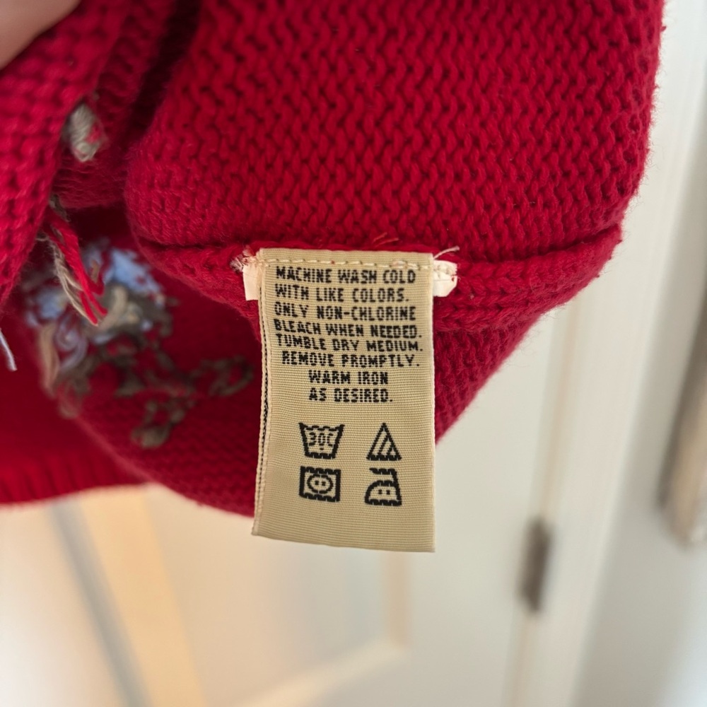 Vintage Eddie Bauer Red Floral Cotton Embroidered Sweater Preppy Granny Cottage - Picture 5 of 7